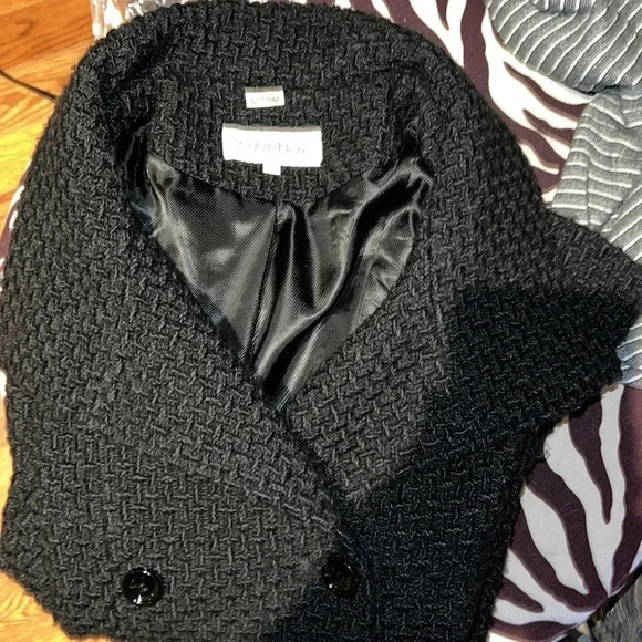 Calvin Klein black tweed Wool Pea Coat Sz 10 - Picture 17 of 17